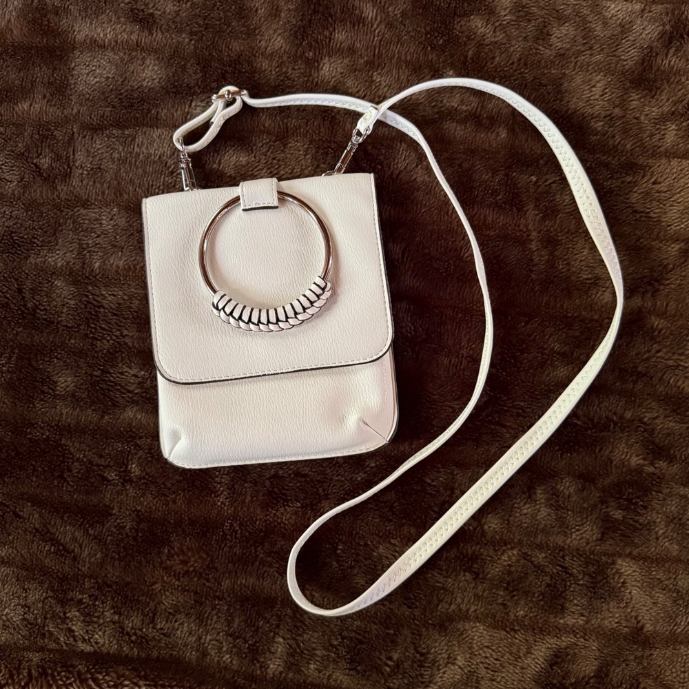 Collection XIIX Off White Faux Leather‎ Ring Handle Crossbody Bag Phone Purse